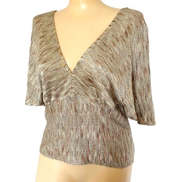 St John Couture Gold Gilded Knit Metallic Sparkle Top Size 14 - Picture 1 of 17